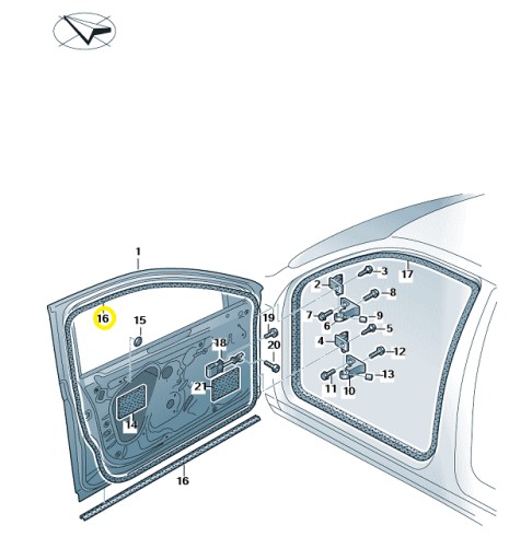 3V0837701E5AP - УЩІЛЬНЮВАЧ ДВЕРЕЙ ПЕРЕДНІЙ ЛІВИЙ SKODA SUPERB III