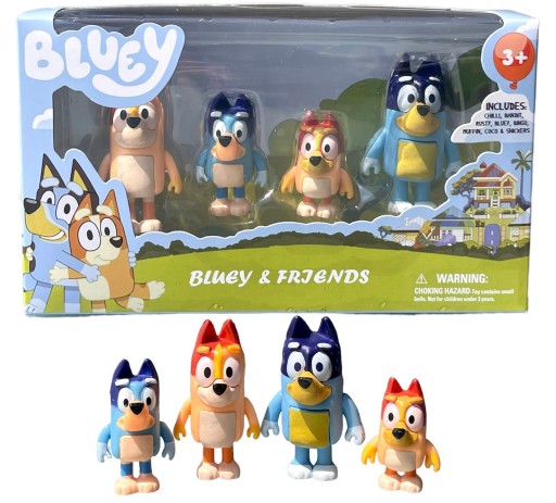 BLUEY FIGÚRKY Z ROZPRÁVKY PSÍKY RODINA BINGO MAMA OTEC BLUEY 4 KS