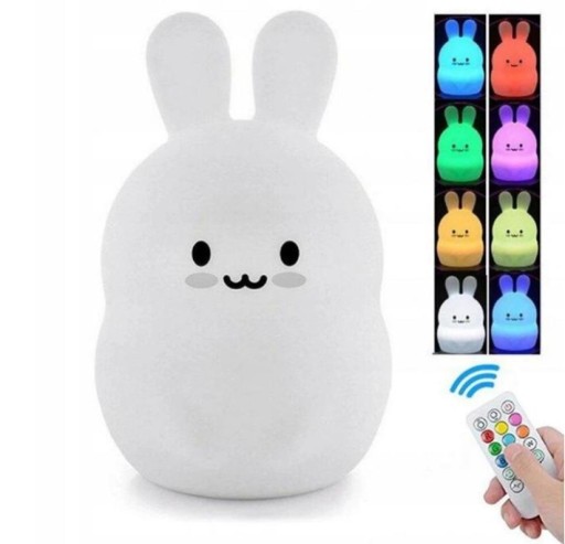Lampka Nocna Królik Led Dla Dzieci Silikon Pilot