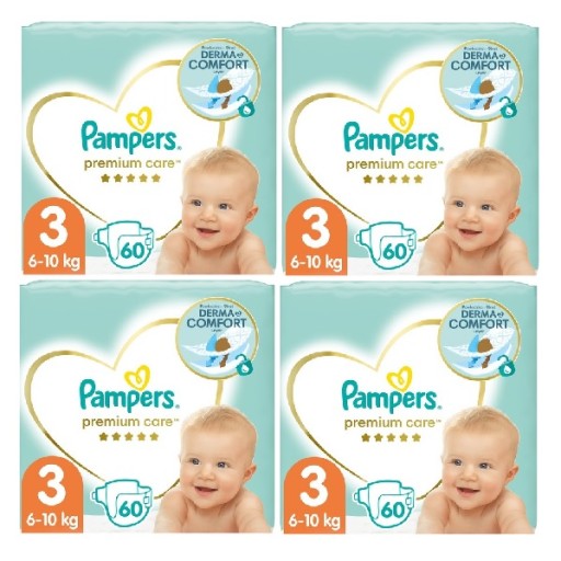4× Підгузки Pampers Premium Care 3 розмір 6-10 кг 60 шт.