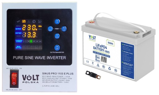 Lifepo4 батарея 12v 150ah (100a) вольт + bms + джерело безперебійного живлення ups вольт polska sinus pro 1100 e plus 12/230v 700/1100w