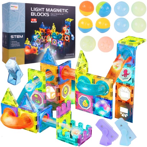 Магнітні блоки MalPlay MAGNETIC BLOCKS 75 EL GLOWING BALLS Доріжка 75 шт.