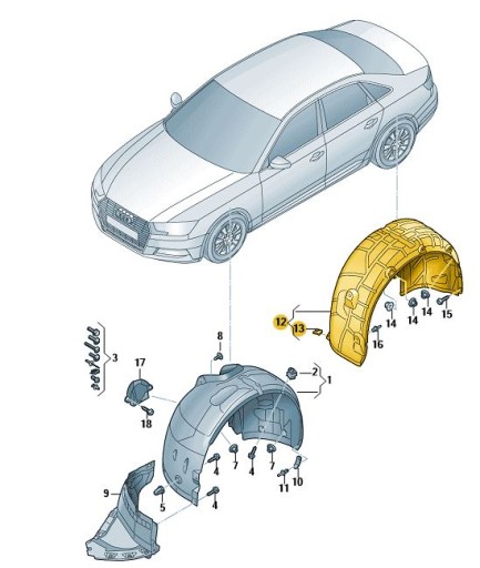 8W0810172G - КРИЛО КОЛІСНОЇ АРКИ ЗАДНЯ ЗАДНЯ ПРАВА AUDI A4 B9