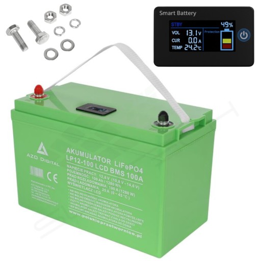 Lifepo4 батарея lp12-100 100ah 12v 100a azo digital з рк-екраном човен