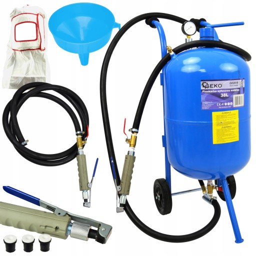 СИФОННЫЙ БАК GEKO ДЛЯ ПЕСКОструйной обработки 38 Л ДАВЛЕНИЕ 4,1-8,6 БАР МАНОМЕТР 4 НАСАДКИ