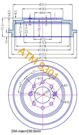 9301 / ATM БАРАБАН ВЕТЧИНЫ. RENAULT KANGOO, ESPACE-ЗАДНИЙ 9