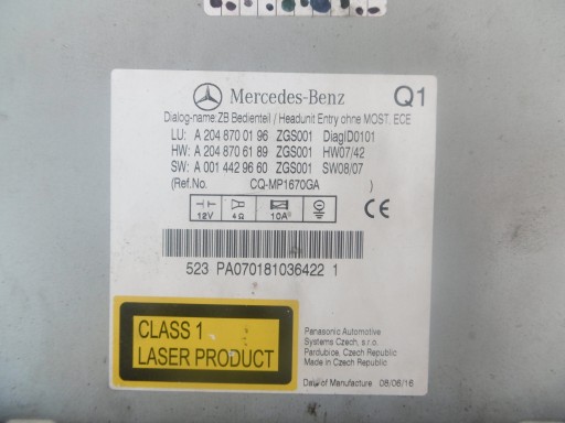 RADIO CD 2048700196 MERCEDES W204 C-KLASA