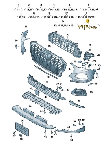V04017001P - Комплект кріпильних елементів переднього бампера AUDI Q3