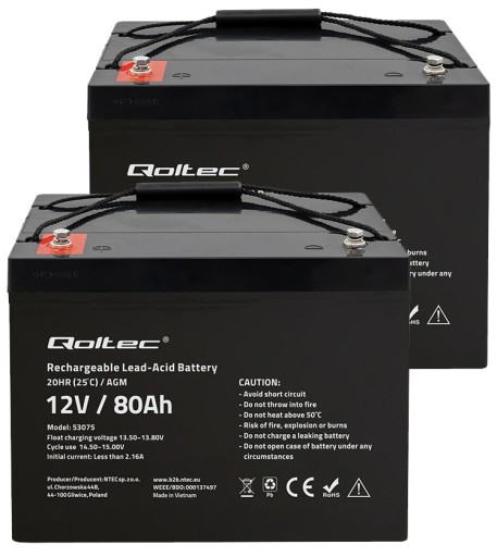 2Х АКУМУЛЯТОР. AGM QOLTEC 12V 80Ah ŁÓDŹ CAMPER PLOT СОНЯЧНИЙ КОНВЕРТЕР ДБЖ