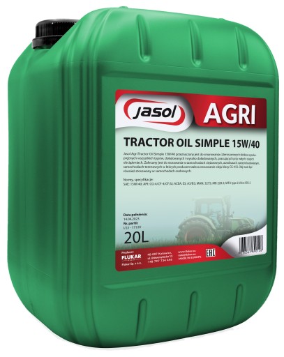 JASOL AGRI 15W40 20л. МАСЛО ТРАКТОРНЕ ПРОСТО