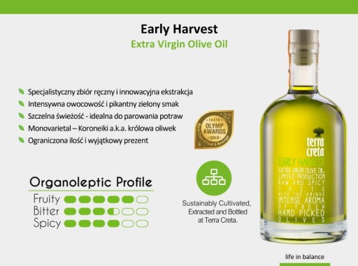 Terra Creta Early Harvest Extra panenský olivový olej 500 ml za 523 Kč od  Bydgoszcz - Allegro - (13706734367)