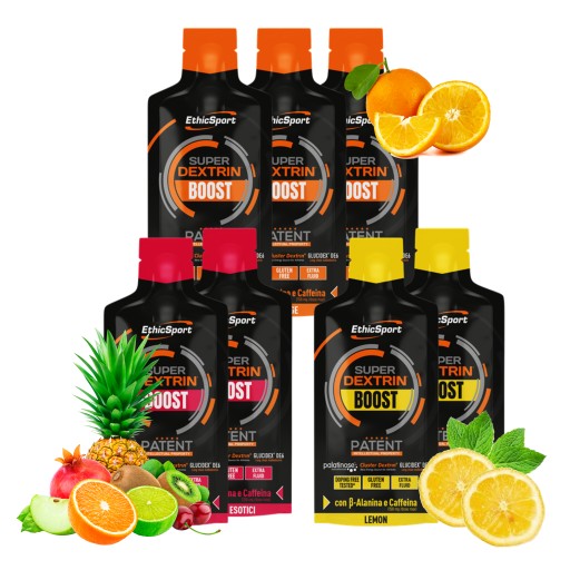 2× Енергетичний гель рідкий EthicSport SUPER DEXTRIN BOOST EthicSport EXOTIC зі смаком тропічних фруктів 30 мл + 5 інших продуктів
