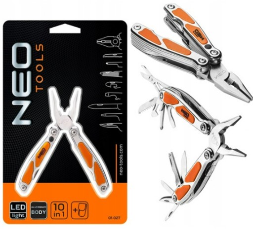 Narzędzie wielofunkcyjne multitool mini z latarką LED 10 elementów