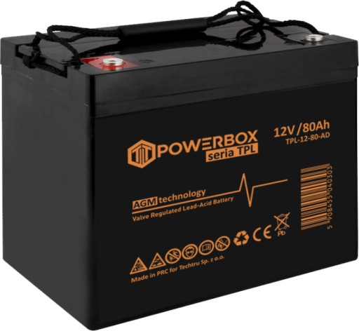 Необслуговуваний акумулятор powerbox tpl 80-12 vrla agm 12v 80ah довгий термін служби