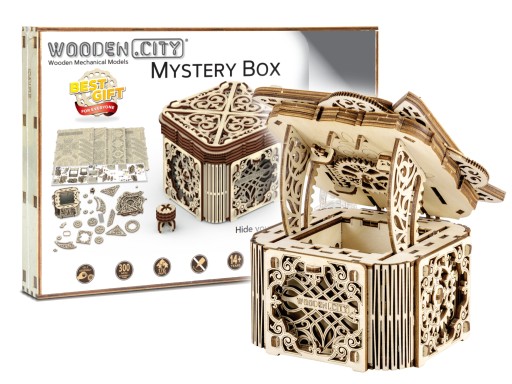 Drevený model Mystery Box 3D puzzle pre vlastnú montáž Wooden.City