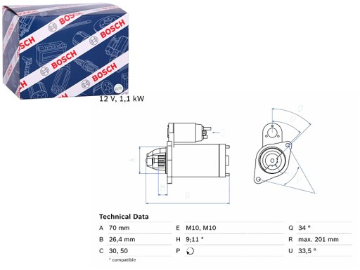 0 986 - Стартер mercedes c c204 c cl203 c t-модель s203 c t-модель s204 c