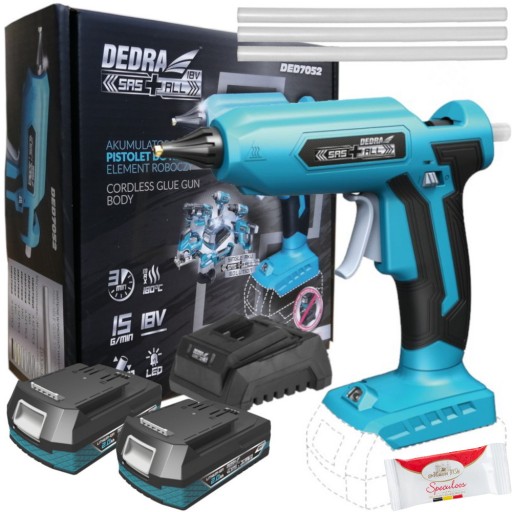 АКУМУЛЯТОРНИЙ КЛЕЄВИЙ ПІСТОЛЕТ DED7052 + АКУМУЛЯТОР 2x2AH + ŁAD