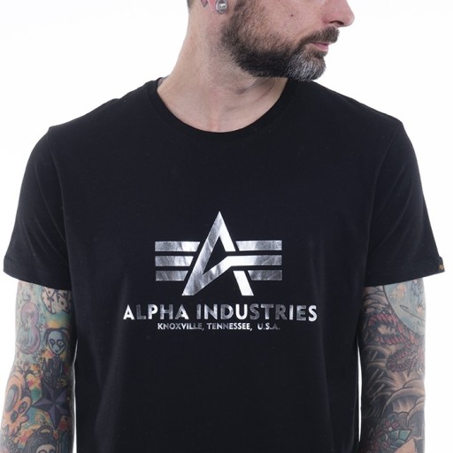 Alpha Industries Basic T-Shirt Foil Print Black/Si 10675371448 Odzież Męska T-shirty SI ATVJSI-5
