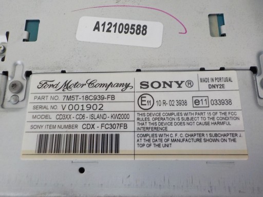 FORD GALAXY MK3 RADIO SONY KOD 7M5T-18C939-FB