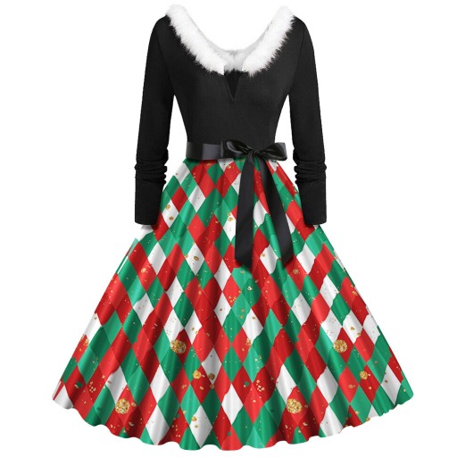 Maxi šaty S Výstrihom V A Elegantné Kožušinové Povrchová úprava Na Vianoce