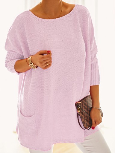 Veľký sveter plus size oversize Nobis - ružová svetlá