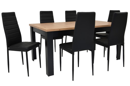 6 krzeseł EKOSKÓRA + Stół 90x160/200 ARTISAN