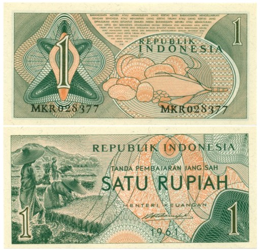 INDONEZJA 1 RUPII 1961 P-78 UNC