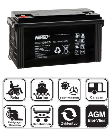 Аккумулятор для лодки, электродвигатель 12 в, 120 ач, nbc 120-12i, циклический waw