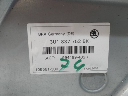 meccanismo vetro finestrini destra anteriore 3U1837752BK Skoda Superb e (2001-2008)