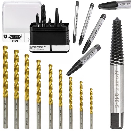 Экстракторы Hazet для сломанных винтов M4-M18 + сверла для винтов Fanar