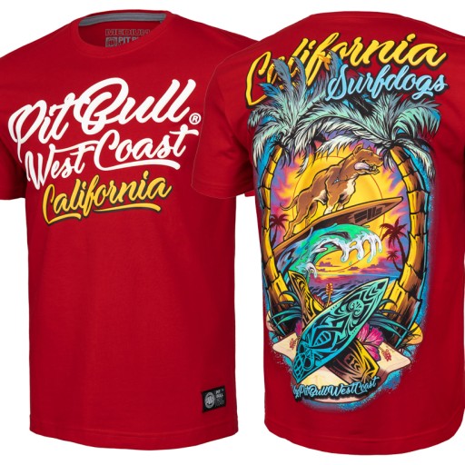 Pitbull Koszulka Surfdog (M) Czerwona 10599204208 Odzież Męska T-shirty YC BLPGYC-4