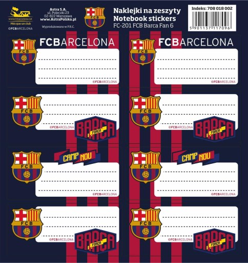 Nálepky Na Zošity Barcelona Barca Fan Futbal Astra