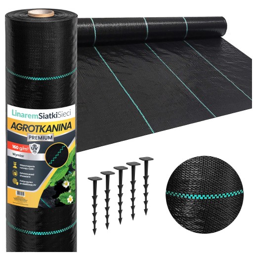 Agrotkanina 160G 1,1x50m Premium+ Agrowłóknina Mata Czarna Uv 3% Kołki