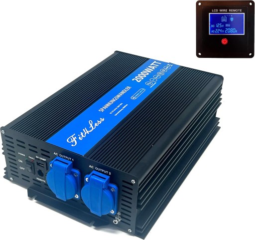 FIT4LESS ПЕРЕТВОРЮВАЧ НАПРУГИ 2000W 12V PURE SINE WAVE USB