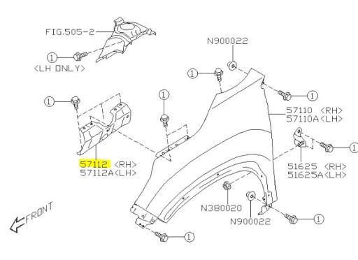 57160SJ0009P - КРЕПЛЕНИЕ КРЫЛА ВЕРХНЕЕ SUBARU FORESTER V 2018-