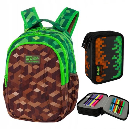 Рюкзак шкільний багатокамерний Minecraft CoolPack Shades of brown and beige, Shades of green 21 л
