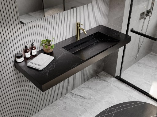 Umywalka wisząca solid surface z efektem czarnego marmuru - 120 x