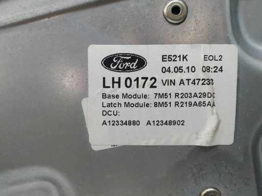mechanism windows left front 7M51R203A29DC Ford Kuga and (2008-2012)
