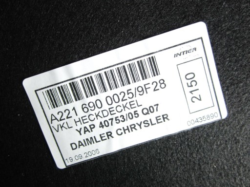 upholstery of the rear rear part bonnet Mercedes W221 A2216900025