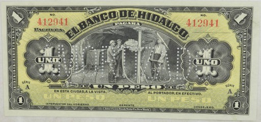 3.fu.Meksyk, Hidalgo, 1 Peso 1914 rzadki, St.1