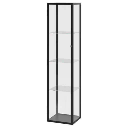 IKEA BLALIDEN / STRIMSAV Sklenená skrinka s osvetlením, čierna