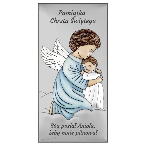 Картина ангел-охоронець, срібло, модерн, 6х12 см