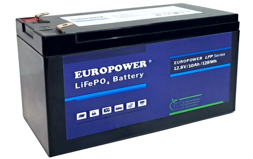 Літієва акумуляторна батарея lifepo4 europower lfp 10-12.8 12.8v 10ah 128w ups