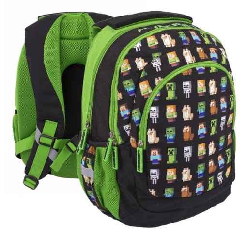 Рюкзак шкільний багатокамерний Minecraft Astra чорний, Відтінки зеленого 20 л