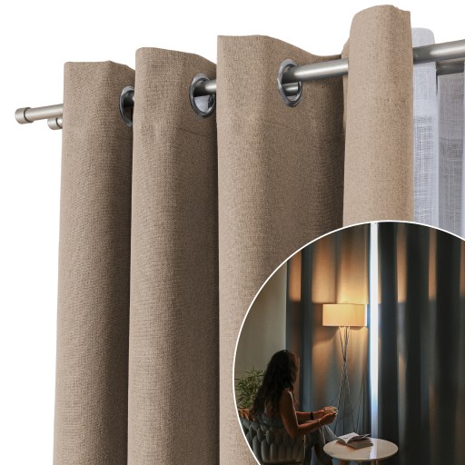 Zasłona 100% zaciemniająca na przelotkach 140x230 cm beżowa Blackout kółka
