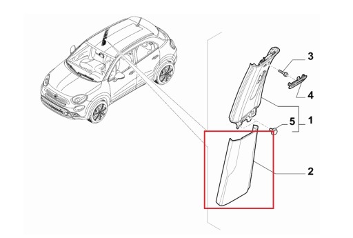 735654431 - Кришка стійки B нижня права пасажирська Fiat 500X