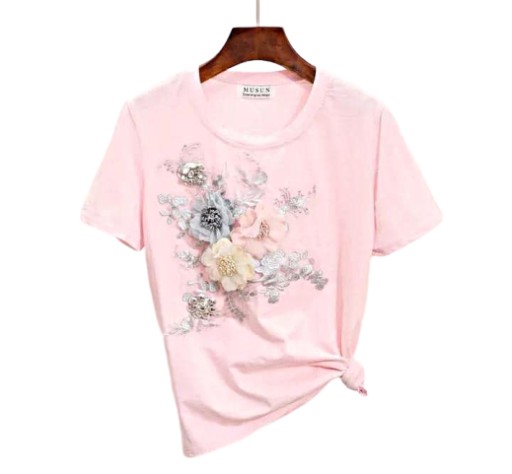 MD różowa bluzka t-shirt kwiaty 2XL/44