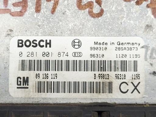 Computer Bedienteil DES MOTORS OPEL VECTRA B LIFT 2.0 0281001874 09136119 CX