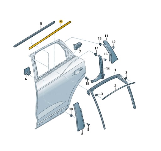 83A839475 - Задня ущільнювальна прокладка з декоративною планкою ліва Q3