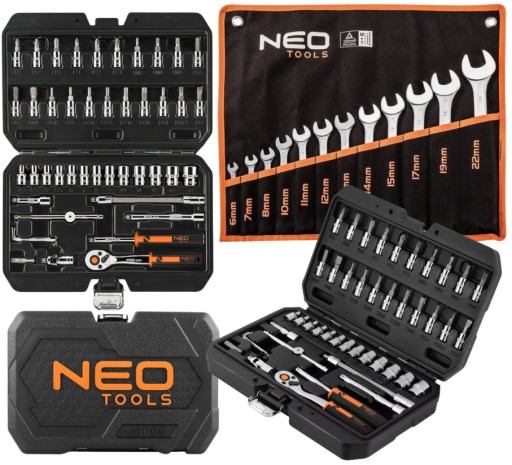 🛠️ OKAZJA! NEO TOOLS 58el Zestaw (Nasadki 1/4" + Płasko-Oczkowe). HIT CENOWY!